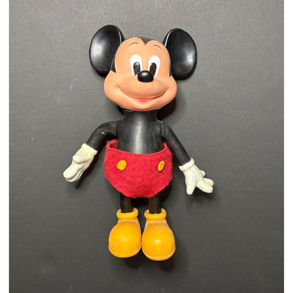 Vintage MICKEY MOUSE Plastic 8" Figurine with Red Felt Pants